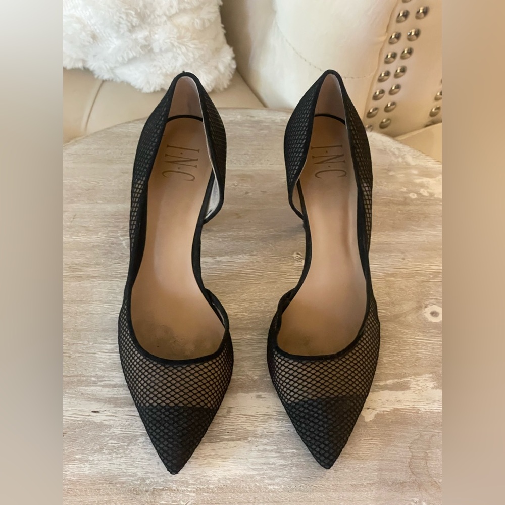 INC Black mesh, stiletto pumps